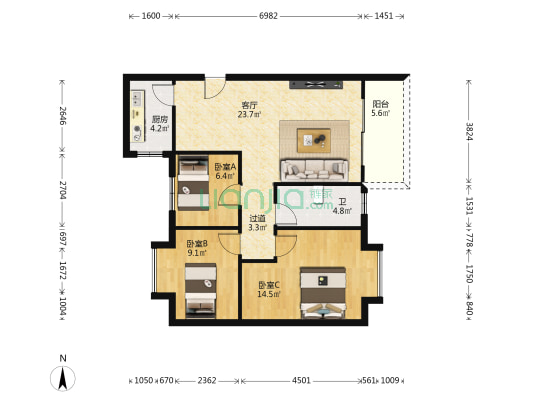 金富雅苑 3室1厅1卫 89平方