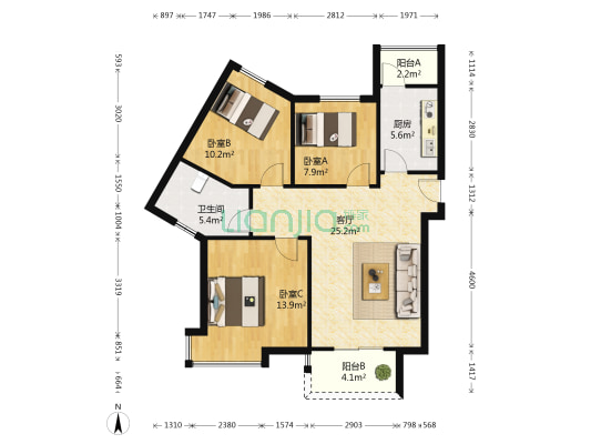 恒基碧翠锦华 3室1厅1卫 102平方