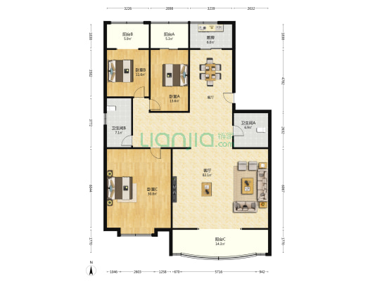 农行家属院 3室1厅2卫 233平方
