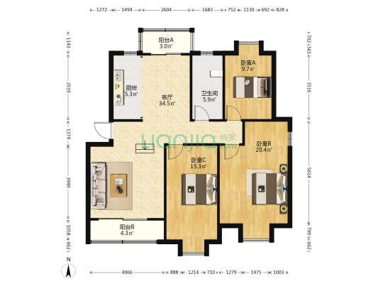 科苑公寓 3室1厅1卫 112平方