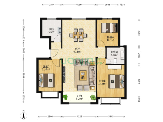 弘通那拉提 3室1厅1卫 120平方