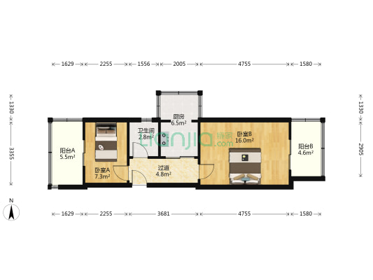 网通移动宿舍 2室0厅1卫 63平方
