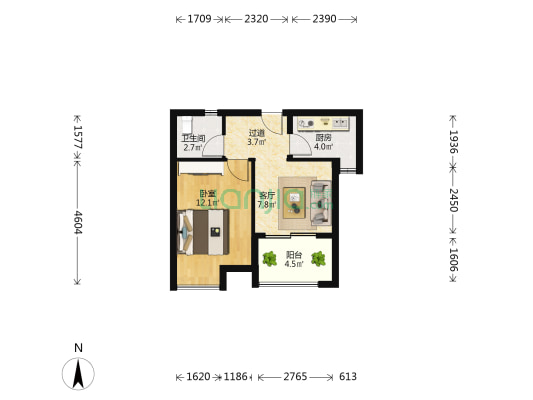国贸学原一期 1室1厅1卫 45平方