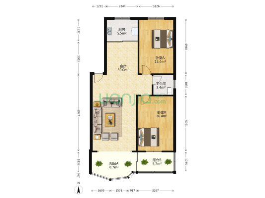 莲塘沿河南路 2室1厅1卫 114平方