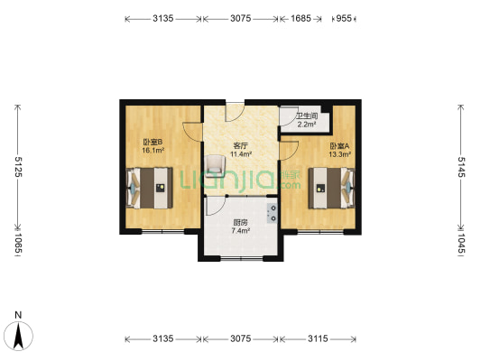 中铁十三局宿舍 2室1厅1卫 67平方