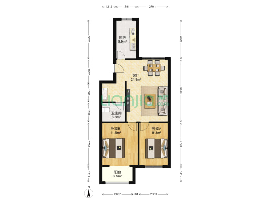京津花园3期 2室1厅1卫 78平方