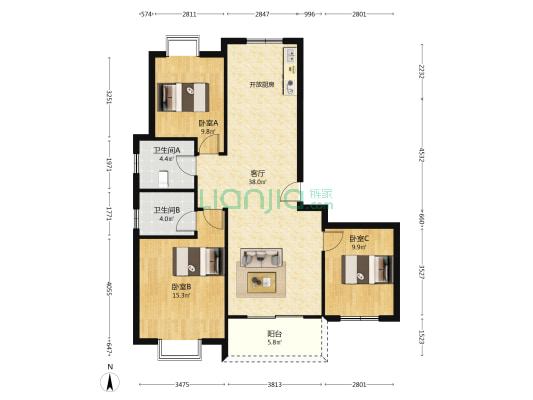清枫花苑 3室1厅2卫 112平方