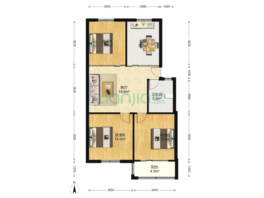 同盛国际广场 3室1厅1卫 99平方