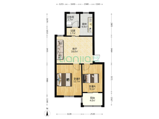 香榭丽都 2室1厅1卫 62平方
