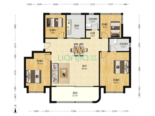 置地上玺 4室1厅2卫 143平方