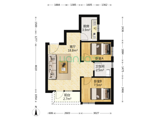 盛世长丰 2室1厅1卫 58平方