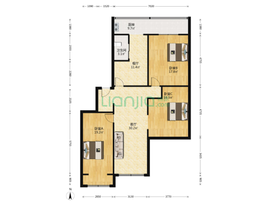 青岛街针织楼 3室2厅1卫 124平方
