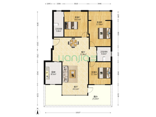 阳光二期 3室2厅2卫 131平方