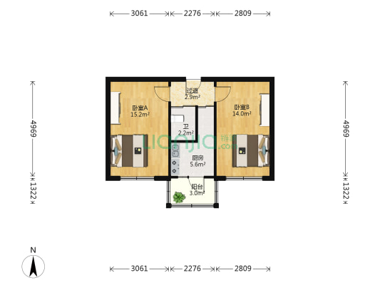 通江胡同 2室0厅1卫 51平方