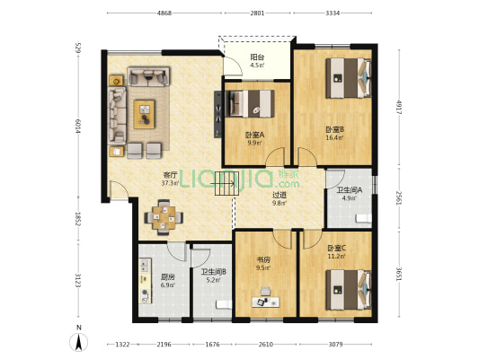 阳光苑A区 4室1厅2卫 138平方