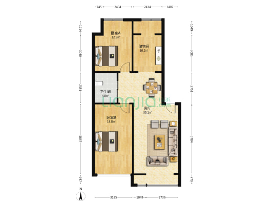 里仁居 2室1厅1卫 99平方