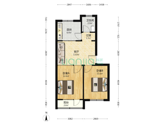 新华书店宿舍楼 2室1厅1卫 69平方