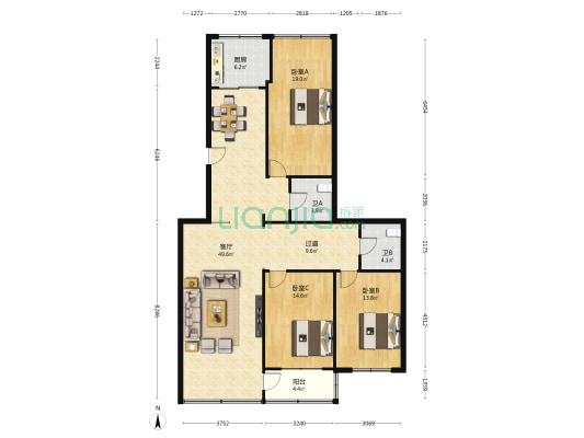 丽人小区 3室1厅2卫 161平方
