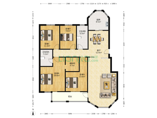 怡景湾（昆山） 4室1厅2卫 165平方