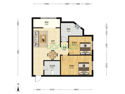 锦祥嘉苑 2室1厅1卫 106平方