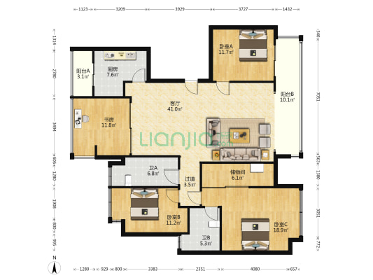 绿地礼阅和府 4室1厅2卫 159平方