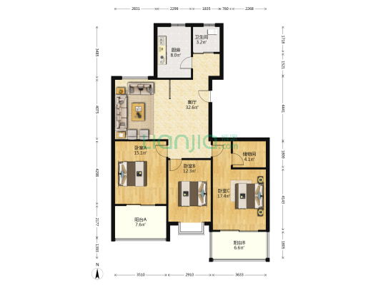 春晖家园西区 3室1厅1卫 130平方