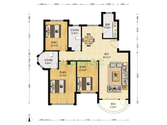 东方百合海韵生活馆 3室1厅2卫 121平方