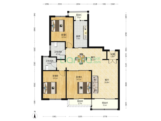 宏祥花苑 3室2厅2卫 135平方