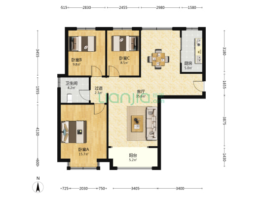 城西桥家园D组团 3室1厅1卫 119平方