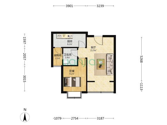 观海绿岛 1室1厅1卫 55平方