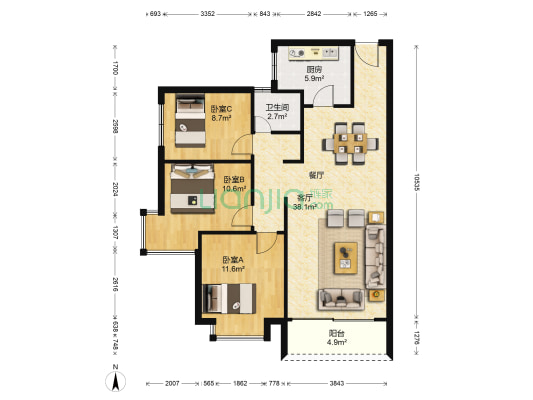 佳境天城 3室1厅1卫 97平方