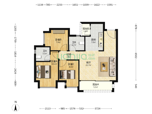 重庆当代城MOMΛ 3室1厅2卫 90平方