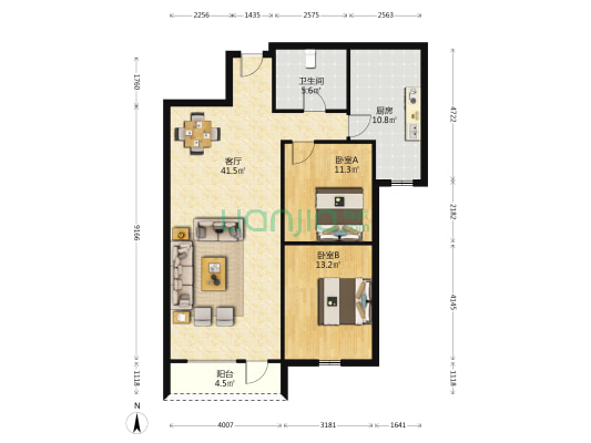 江山帝景 2室1厅1卫 112平方