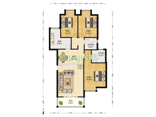 实久花园 3室1厅2卫 117平方