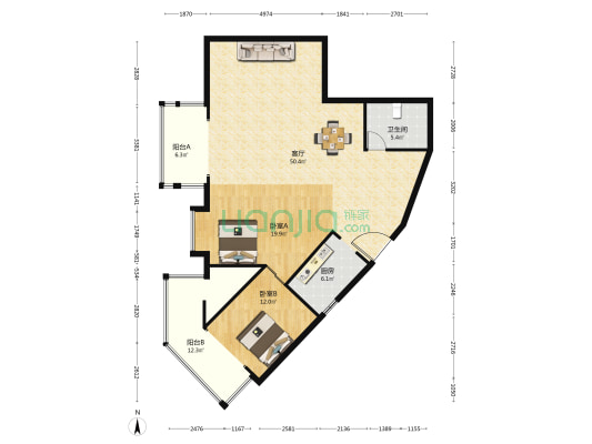 三浃大厦 2室1厅1卫 152平方