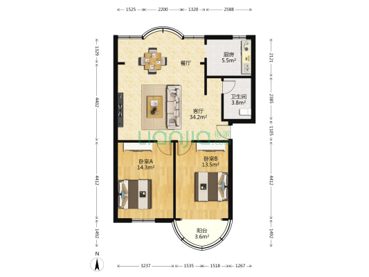 省人行宿舍 2室1厅1卫 70平方