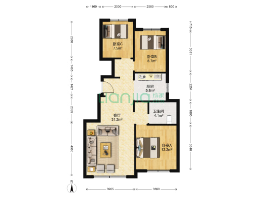 融创御园 3室1厅1卫 97平方