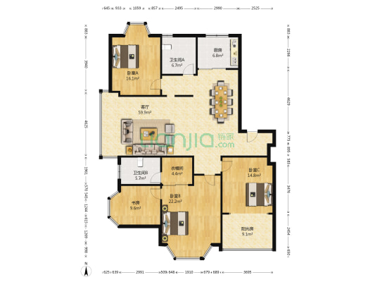 容郡国际 4室1厅2卫 187平方