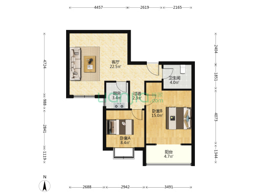 同馨苑 2室1厅1卫 85平方
