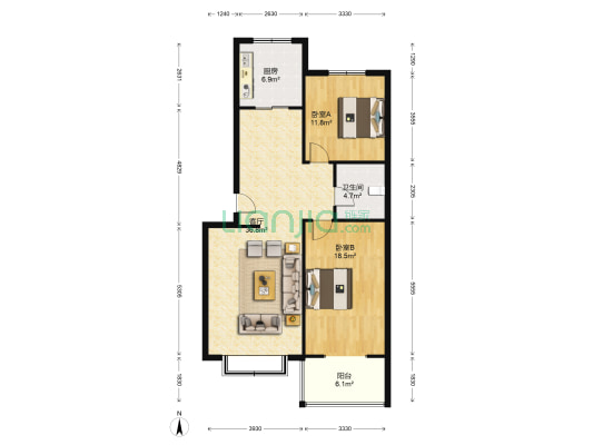 方正馨园 2室1厅1卫 98平方