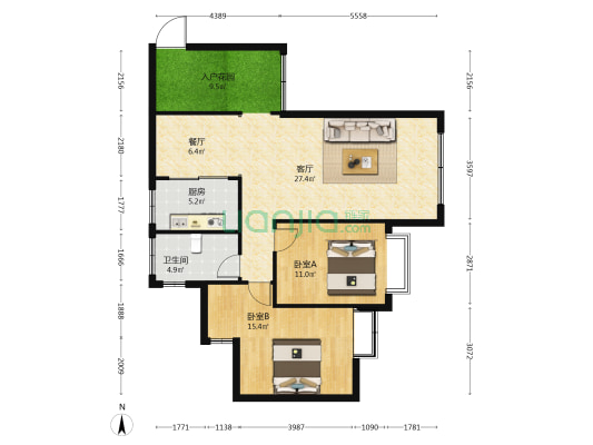 泊景湾 2室2厅1卫 93平方