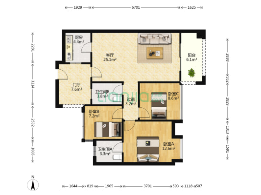 碧美恋城公馆 3室1厅2卫 90平方