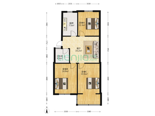 叶祠小区 3室1厅1卫 87平方