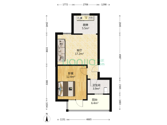 鼎泰家园 1室1厅1卫 57平方