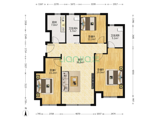 保利堂悦 3室1厅2卫 115平方