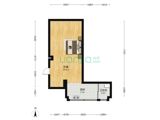 木仁公寓208号 1室0厅1卫 58平方