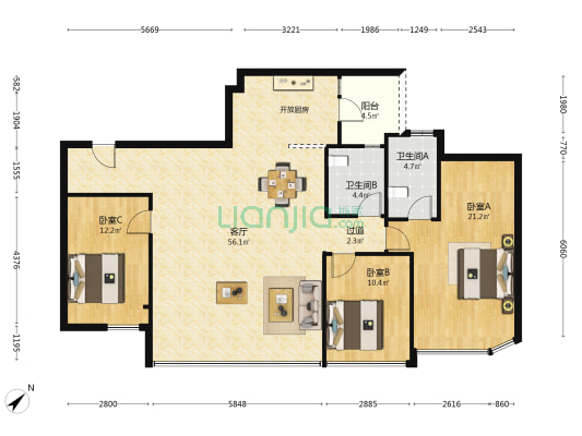 香港置地启元二期 3室1厅2卫 130平方