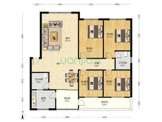 蓉都大道北一段199 4室1厅2卫 155平方