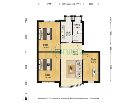 市政宿舍(江汉) 3室1厅1卫 79平方
