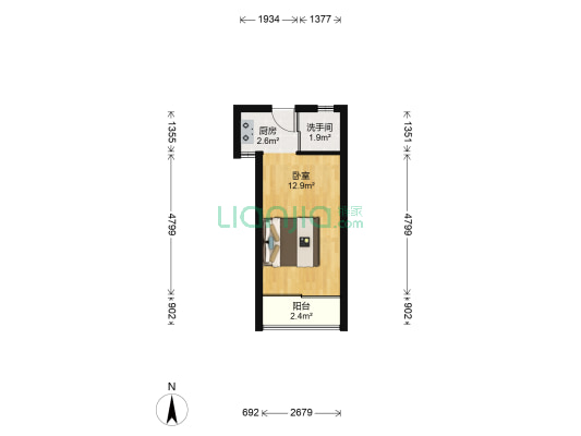 阳光天地家园 1室0厅1卫 26平方